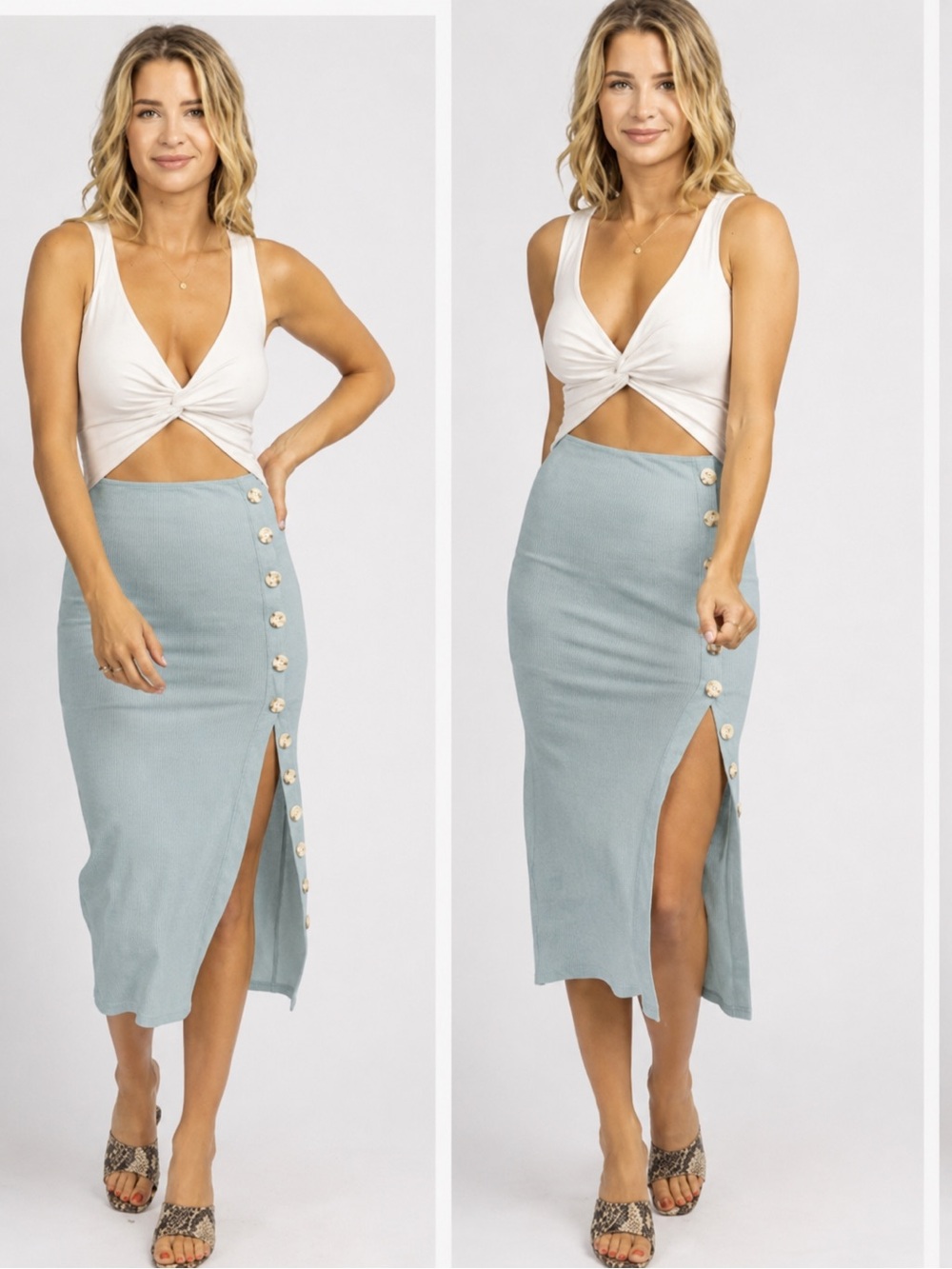 FORE Size Small Cutout Midi Dress Button Front Ribbed Summer Dress